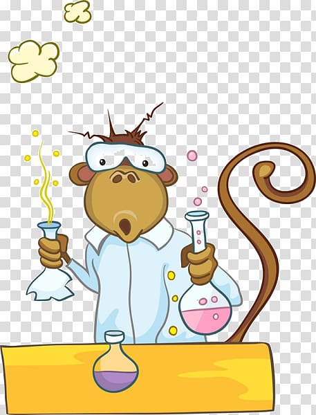 Cartoon Chemistry Illustration, Cartoon monkey experiment transparent background PNG clipart