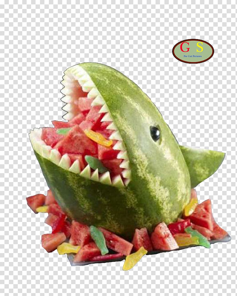 Mukimono Carving Watermelon Shark Fruit salad, watermelon transparent background PNG clipart