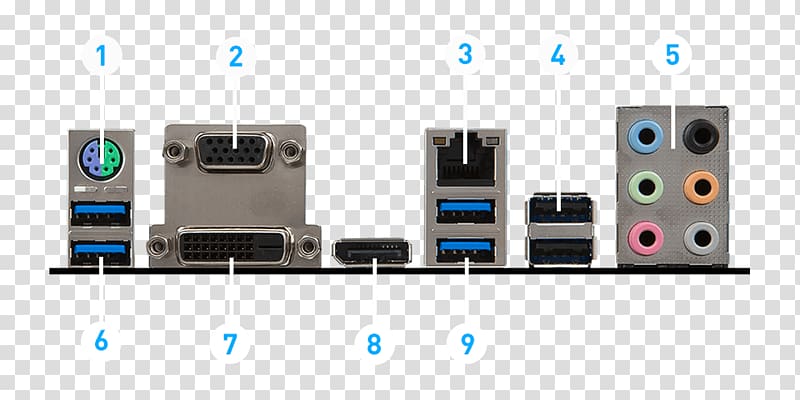 Socket AM4 Motherboard MSI H270 GAMING PRO CARBON LGA 1151 ATX, Ps2 Port transparent background PNG clipart