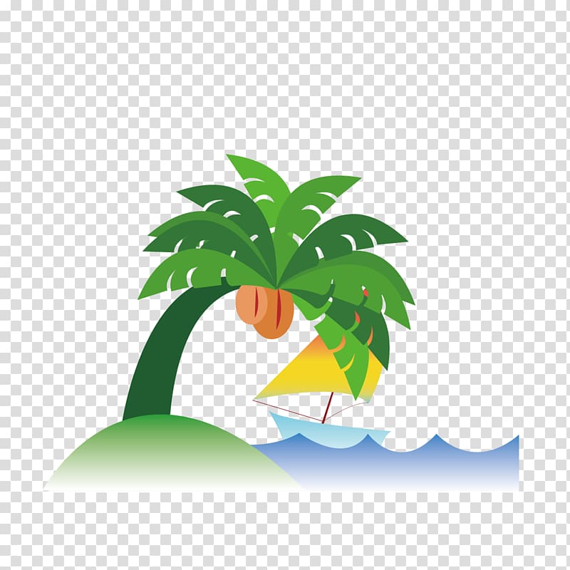 Coconut Flat design Sea Cartoon, Sailing coconut trees transparent background PNG clipart
