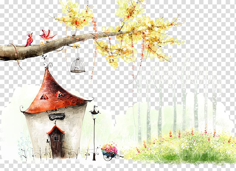 house and fence illlustration, Fairy tale House High-definition television , Forest fairy cottage transparent background PNG clipart