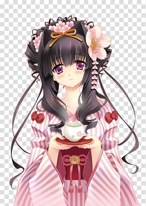 Girl in a White Kimono Anime Hello Kitty Chibi, Anime transparent background PNG clipart