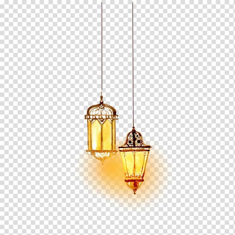 Lighting Islam, Beautiful watercolor Islamic lighting , two hanging lamps transparent background PNG clipart