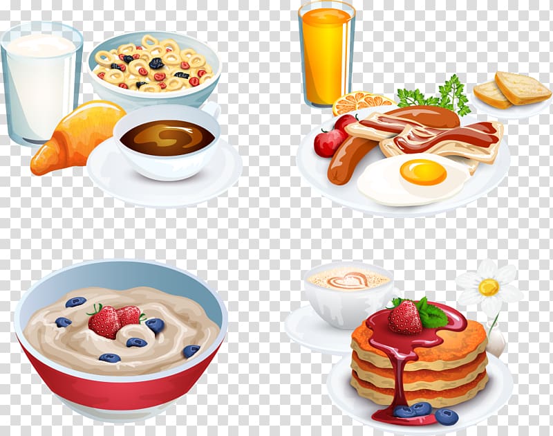 four variety of foods illustration, Full breakfast Breakfast cereal Vegetarian cuisine Toast, gourmet breakfast transparent background PNG clipart