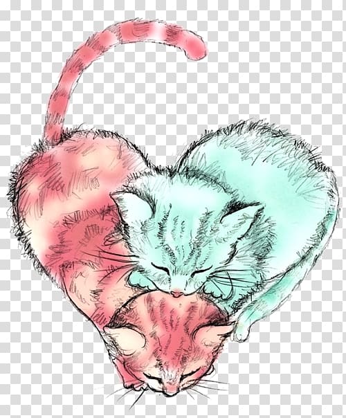 two pink and teal fur kittens, Cats Protection Kitten Drawing, Cat transparent background PNG clipart