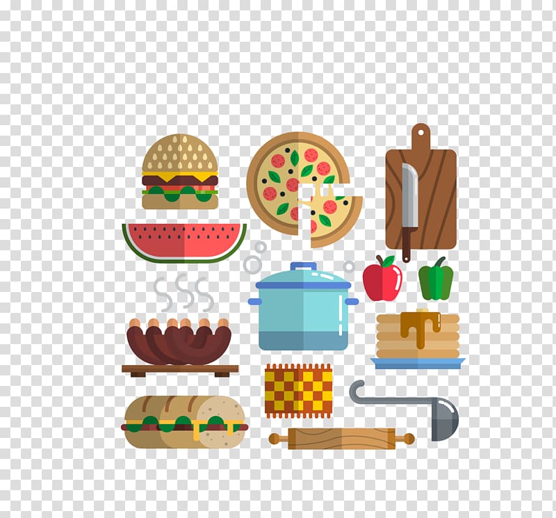 Euclidean Icon, Flat food and kitchen utensils material transparent background PNG clipart