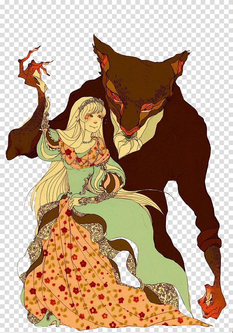 Belle Beauty and the Beast , Illustration of beauty and fox transparent background PNG clipart