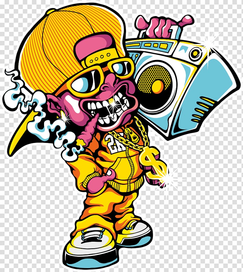 man wearing yellow jacket holding boombox illustration, T-shirt Blouse Clothing Transfer sublimxe1tico, Devil carrying a tape recorder transparent background PNG clipart