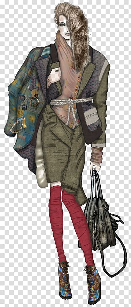 woman wearing jacket and dress with knee-high socks , Fashion illustration Drawing Fashion design Illustration, Creative fashion girls transparent background PNG clipart