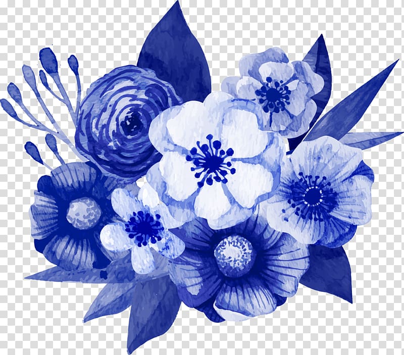 blue flowers illustration, Flower bouquet Floral design Blue Tulip, dark blue floral decorations transparent background PNG clipart