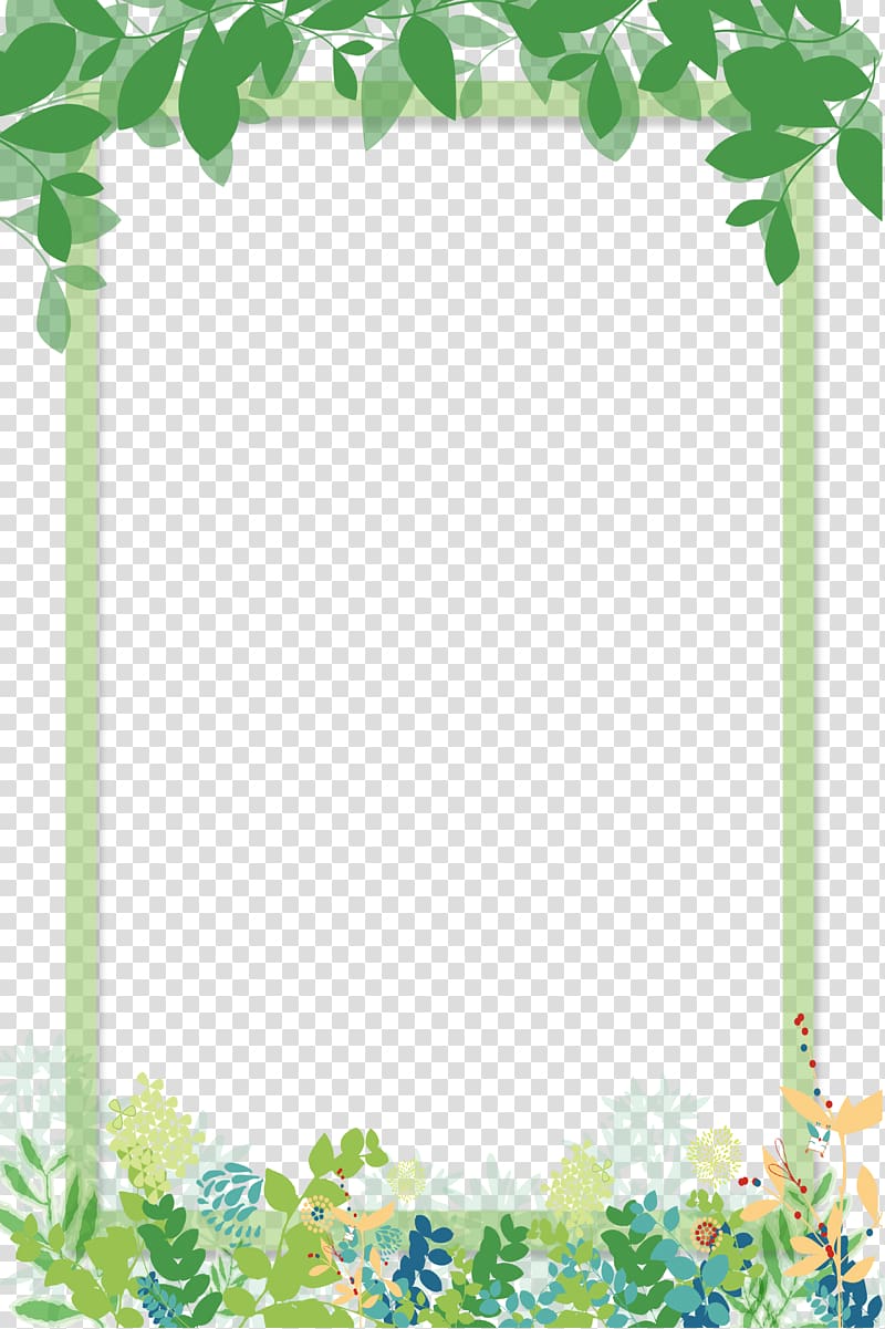 green leaves frame, Computer file, A beautiful green cartoon border transparent background PNG clipart
