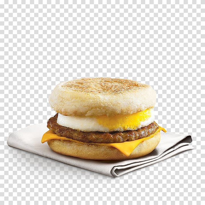 McDonald\'s Sausage McMuffin Breakfast Hamburger English muffin Cheeseburger, egg sandwich transparent background PNG clipart