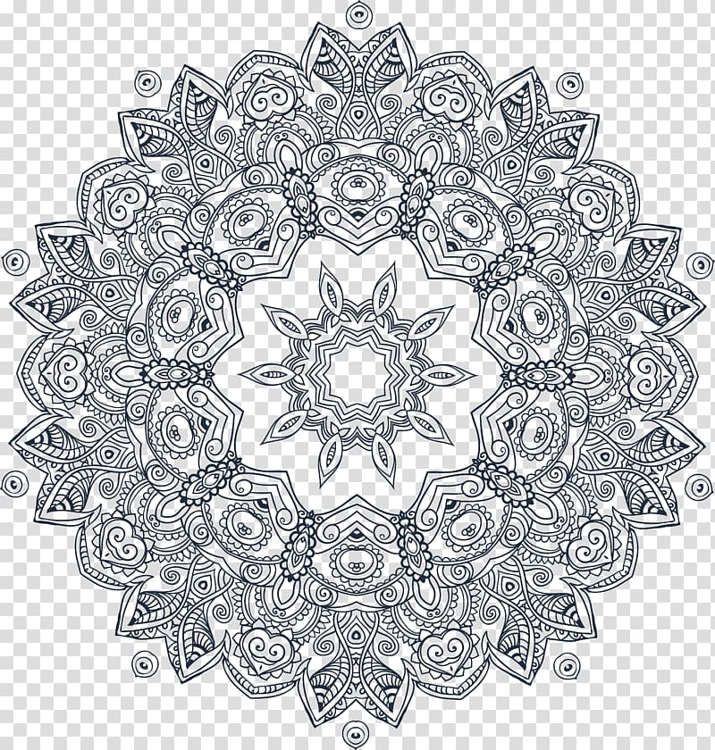 black mandala art, Mandala Meditation Illustration, Hand-painted national wind pattern transparent background PNG clipart