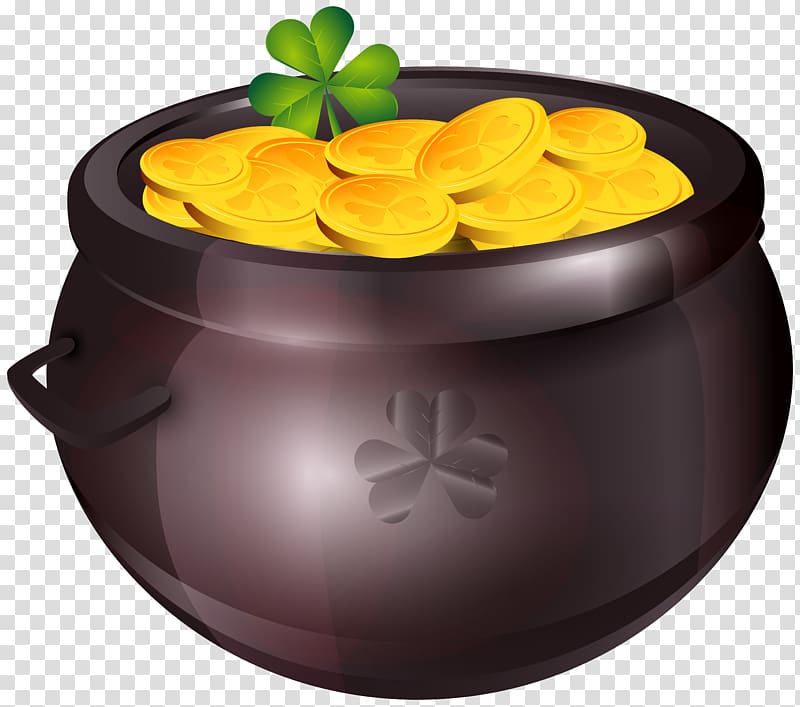 round black pot with gold 3D , Gold Saint Patrick\'s Day , Pot of Gold transparent background PNG clipart