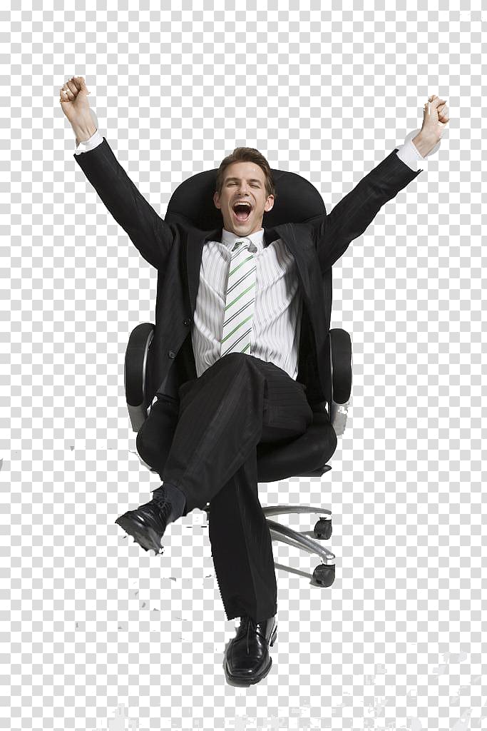 man sitting on black rolling chair, Office Chair Computer file, business man transparent background PNG clipart