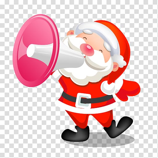 Santa Claus with megaphone , christmas ornament fictional character megaphone , Santa shouting megaphone transparent background PNG clipart