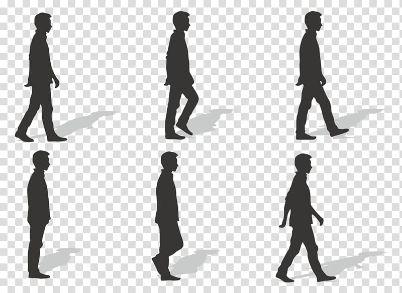 silhouette of six men illustration, Walk cycle Walking Euclidean , Ms. silhouette walk transparent background PNG clipart