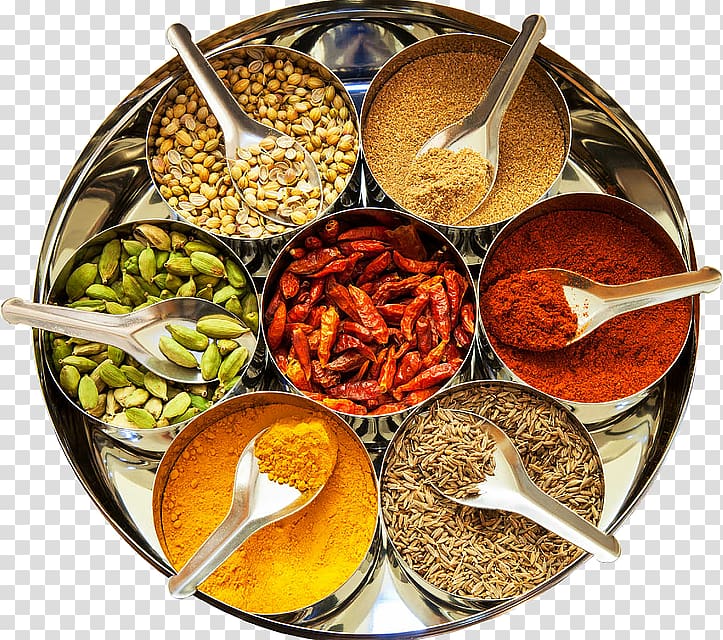 seasoning powders and seeds on containers, Indian cuisine Spice mix Garam masala Food, indian spices transparent background PNG clipart