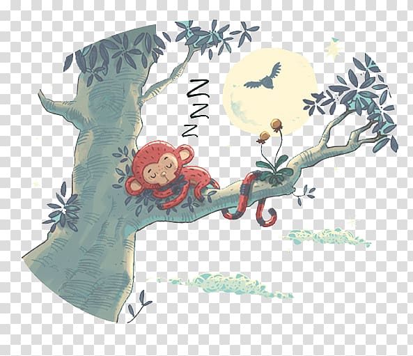 Illustration, Sleeping little monkey transparent background PNG clipart