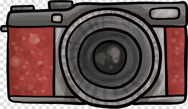 Mirrorless interchangeable-lens camera Watercolor painting Camera lens, Red watercolor hand-painted camera transparent background PNG clipart