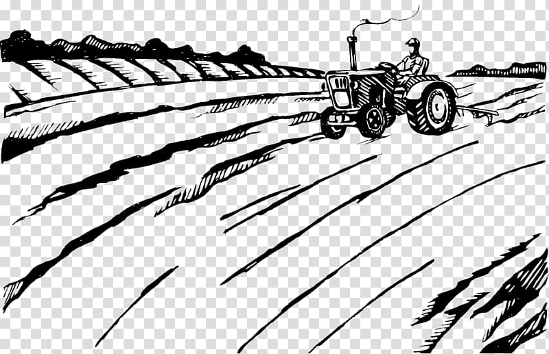 Agriculture Plough Farmer Tractor Illustration, Black and white illustrations; tractors; farm farming transparent background PNG clipart
