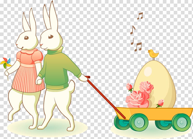Easter Bunny European rabbit Euclidean Illustration, Cartoon rabbits to pull carts transparent background PNG clipart