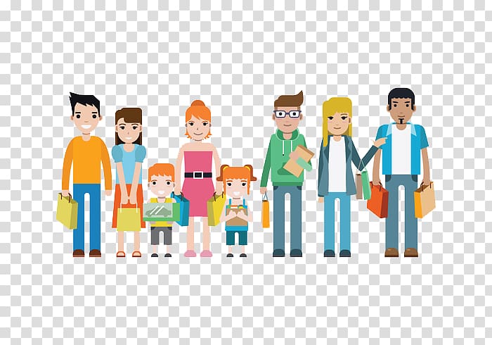 Family Shopping Art Illustration, Consumer rights go to the whole family to go shopping together transparent background PNG clipart