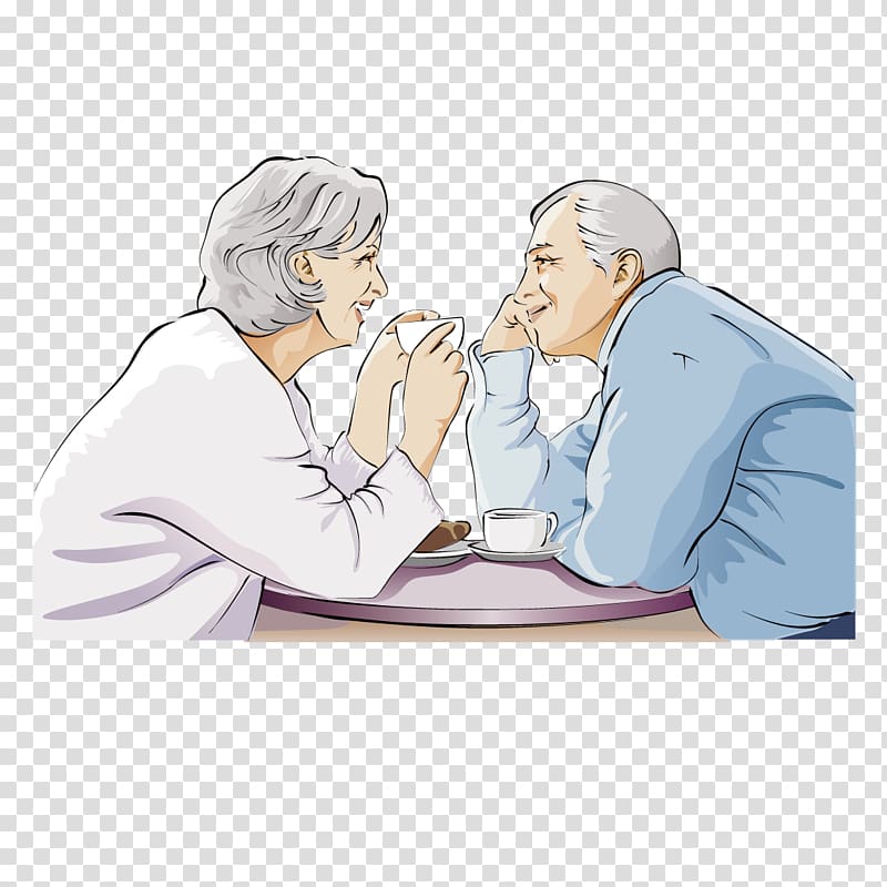 Old age Homo sapiens couple, Elderly couple drinking coffee transparent background PNG clipart