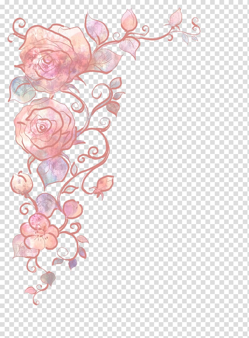 pink roses border, Rose Abstract art, Hand-painted flowers transparent background PNG clipart
