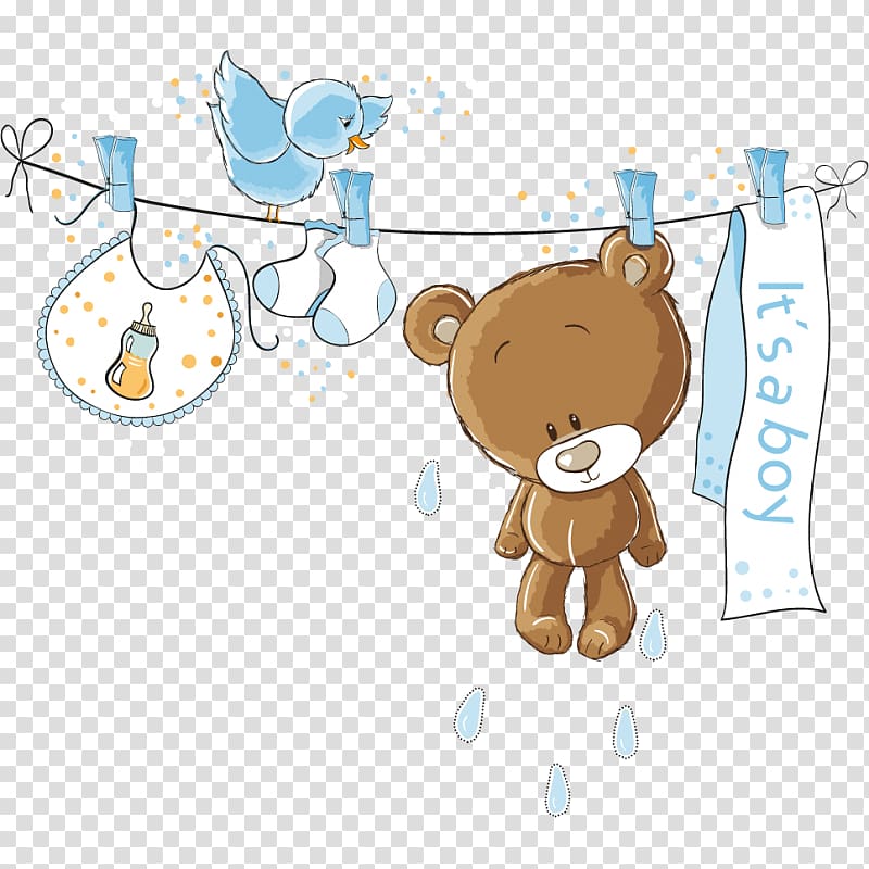 bear hanging on rope illustration, Wedding invitation Baby shower Infant Baby announcement Baby Bottles, Teddy Bear baby shower transparent background PNG clipart