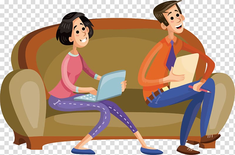 Cartoon Illustration, Two people on the sofa transparent background PNG clipart