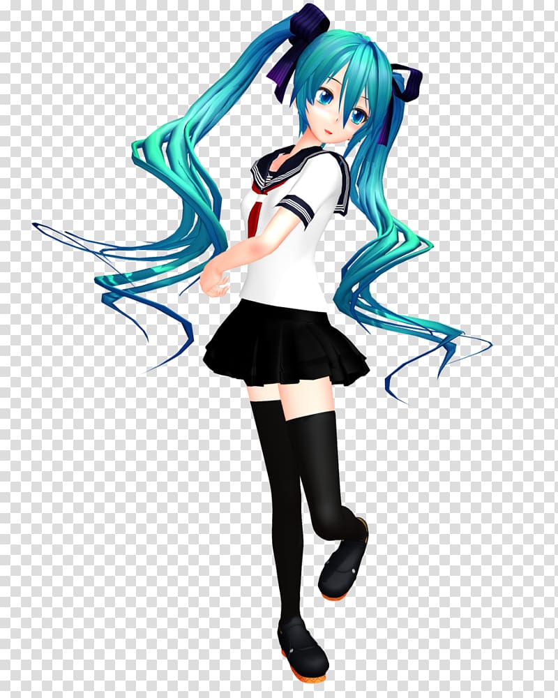 3D Custom Girl Hatsune Miku MikuMikuDance School Vocaloid, hatsune miku transparent background PNG clipart