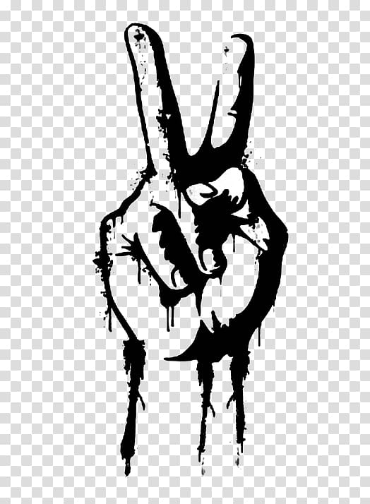 V sign Drawing Peace symbols Hand Black and white, hand transparent background PNG clipart