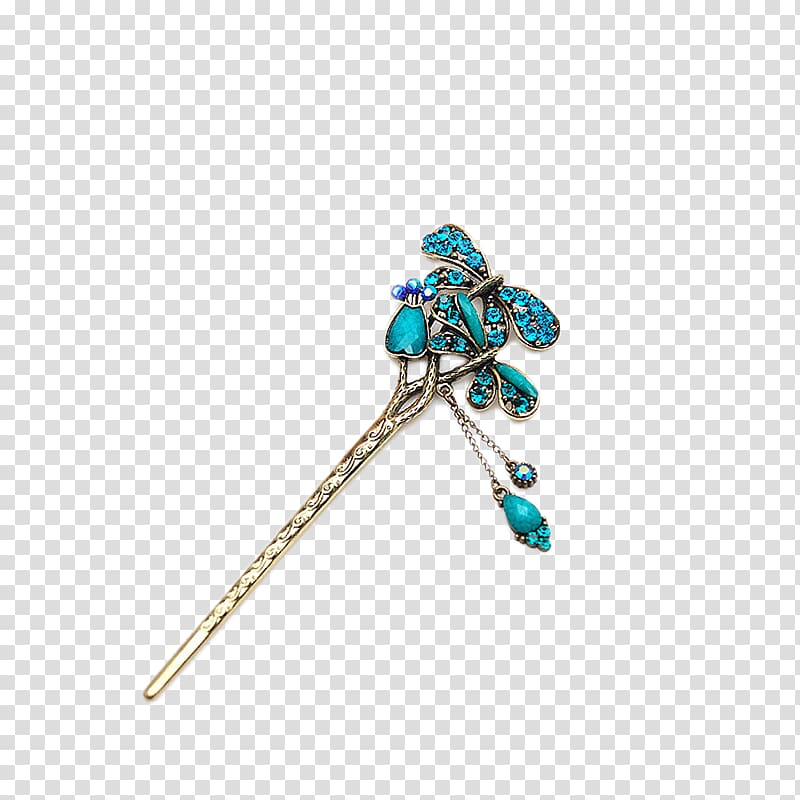 Hairpin Barrette Peafowl, National Wind peacock blue diamond hairpin formula transparent background PNG clipart