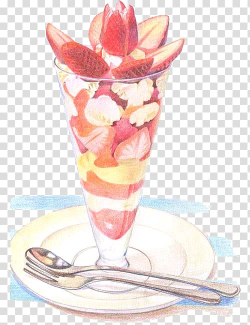 Ice cream Sundae Parfait Knickerbocker glory, Strawberry cold transparent background PNG clipart