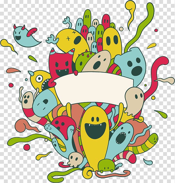 Euclidean Drawing, cartoon color cute monster ghost group transparent background PNG clipart