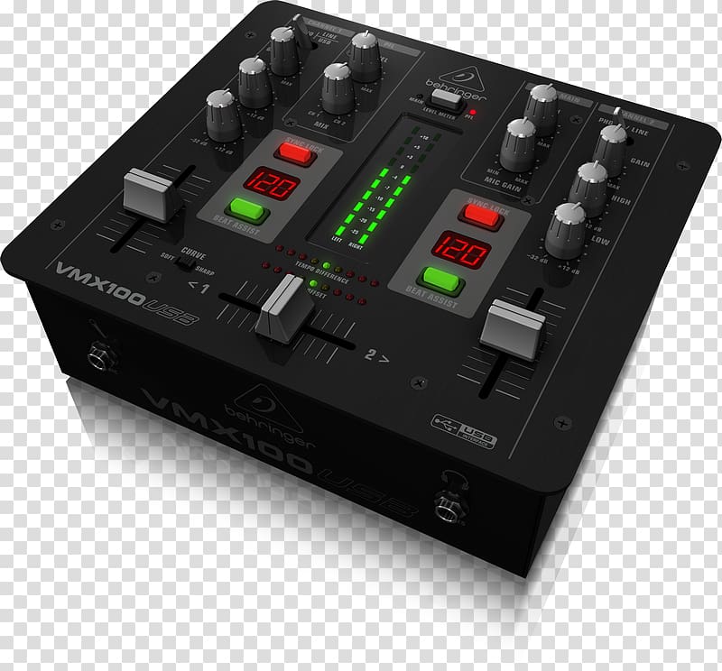 Audio Mixers BEHRINGER Behringer PRO MIXER VMX100USB DJ mixer Disc jockey, dynamic light effect transparent background PNG clipart