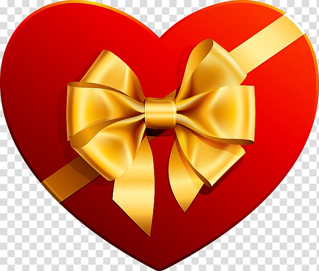 red and yellow heart box with ribbon, Heart Chocolate box art , Heart with Gold Ribbon transparent background PNG clipart