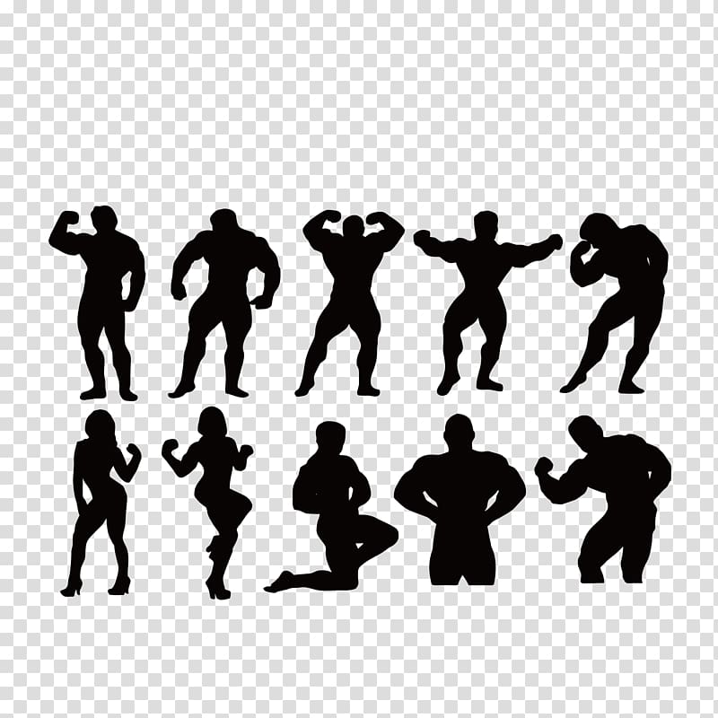 Bodybuilding Fitness Centre Silhouette Muscle, characters silhouette transparent background PNG clipart