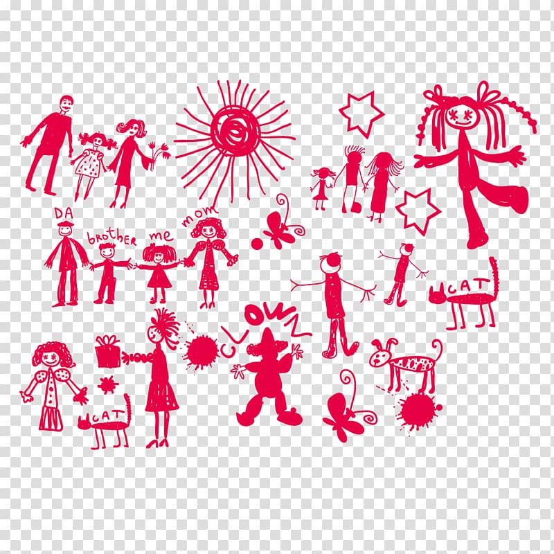 Child Drawing Painting, Red hand painted children painting transparent background PNG clipart