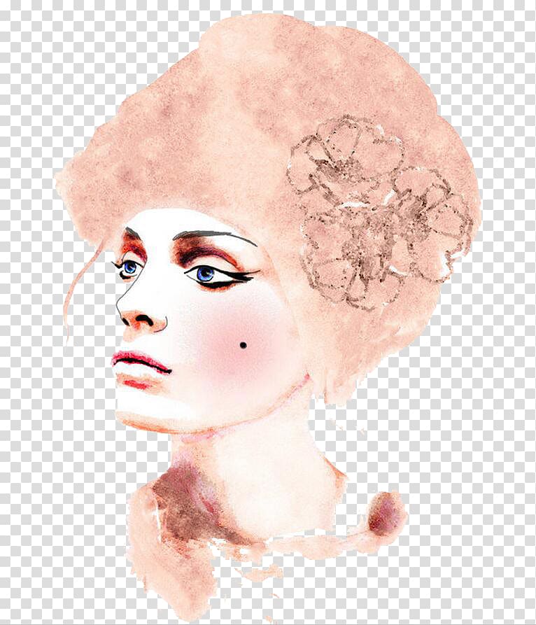 Fashion illustration Watercolor painting Portrait Illustration, Hand-painted woman transparent background PNG clipart