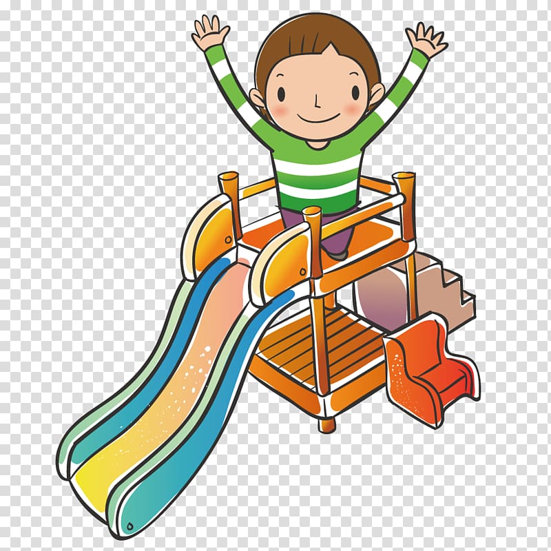 Playground slide Cartoon, Boy playing slide transparent background PNG clipart