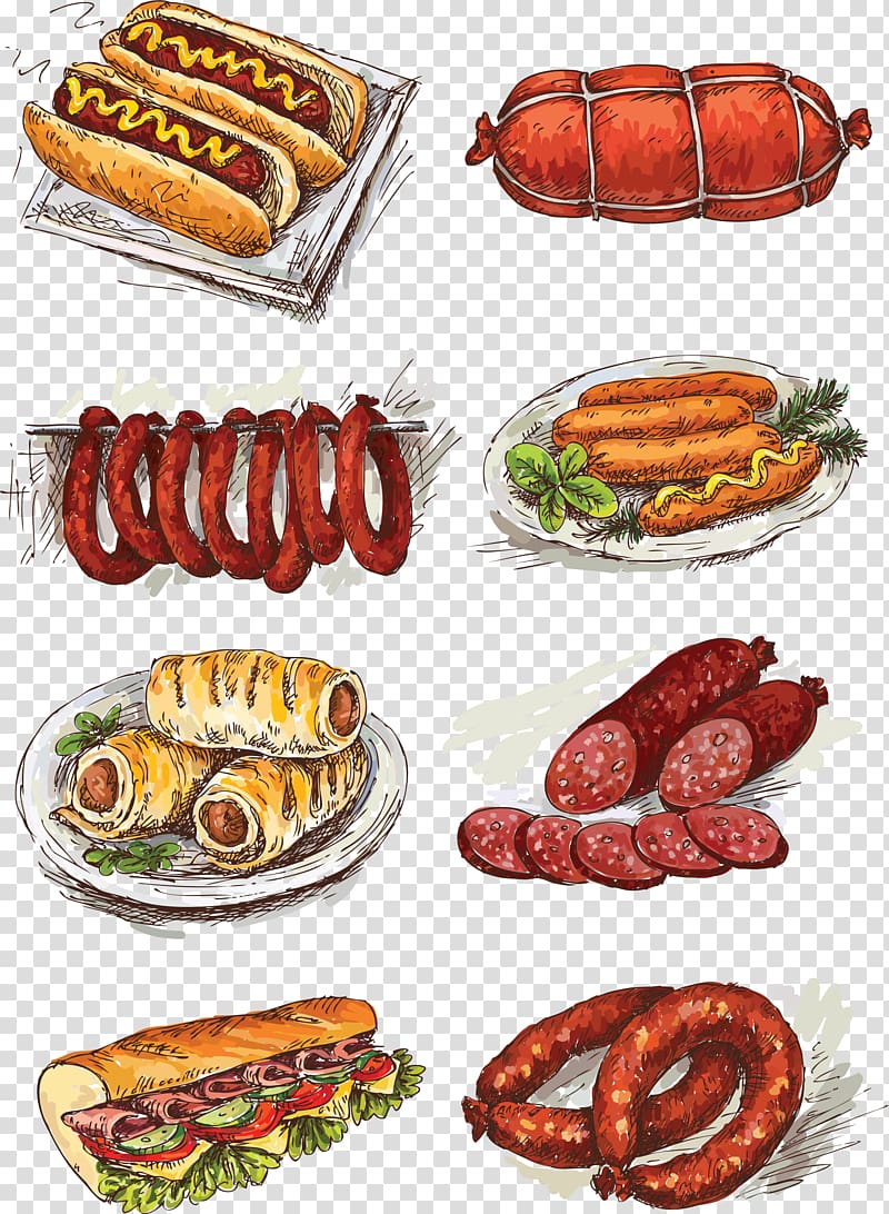 Sausage roll Bacon Illustration, hand-painted ham transparent background PNG clipart