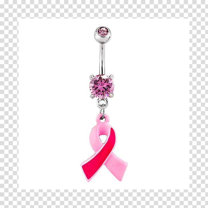 Earring Pink ribbon Navel Breast cancer awareness, Jewellery transparent background PNG clipart