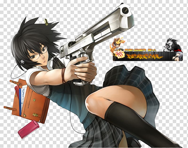 Anime Girls with guns Firearm Manga Art, babe transparent background PNG clipart