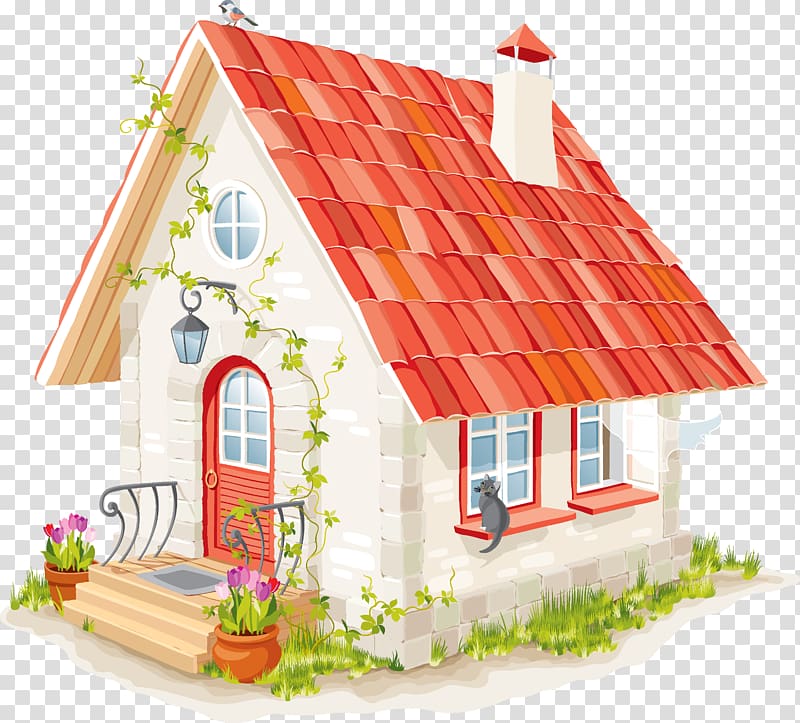 white and red house illustration, Cartoon House, cartoon house transparent background PNG clipart