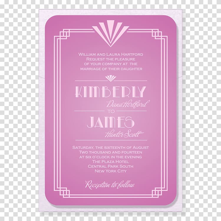 Wedding invitation Art Deco Roaring Twenties, PINK WEDDING INVITATION transparent background PNG clipart