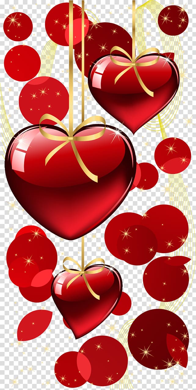red hearts , Heart Valentine\'s Day , Red Hanging Hearts and Dots Decor transparent background PNG clipart