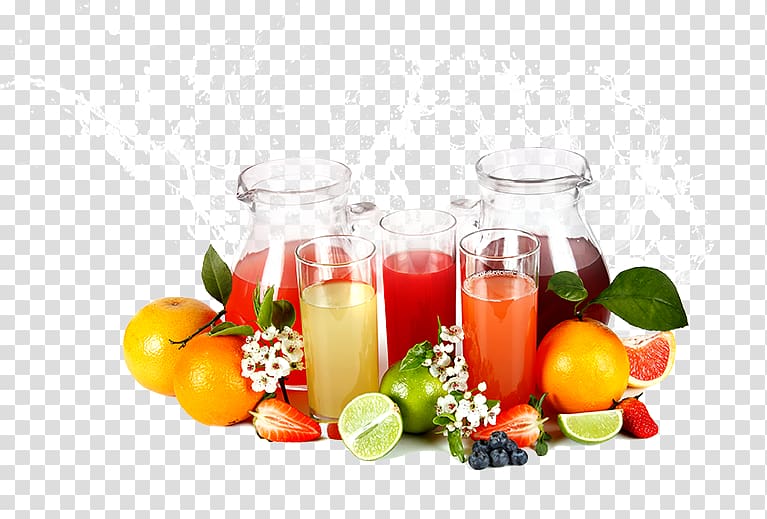 variety of fruits and juice illustration, Orange juice Smoothie Cocktail Drink, fresh juice transparent background PNG clipart
