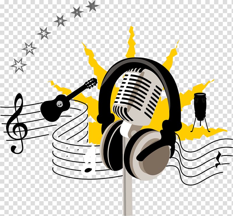 condenser microphonel and headphones illustration, Microphone Headphones , Hand drawn microphone and headphones transparent background PNG clipart
